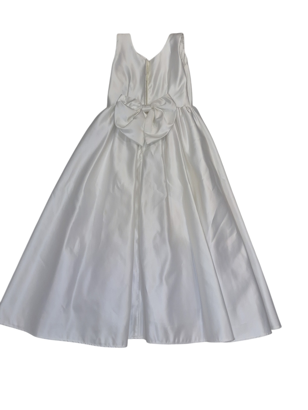 Classic White Satin Flower Girl Dress with Back Bow